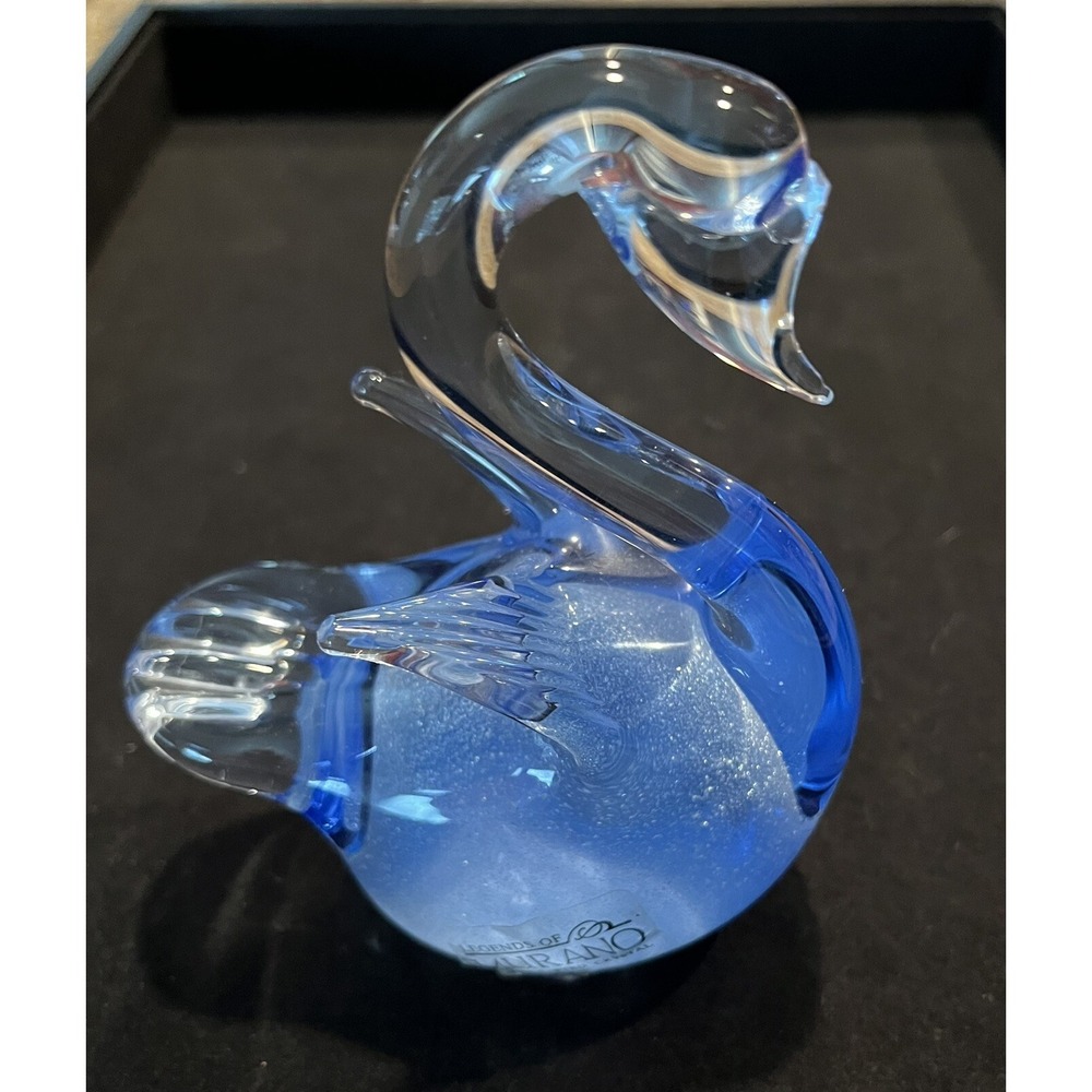Murano Blue Blown Glass Swan Paperweight Hand Blown With Tag 4" EXCELLENT